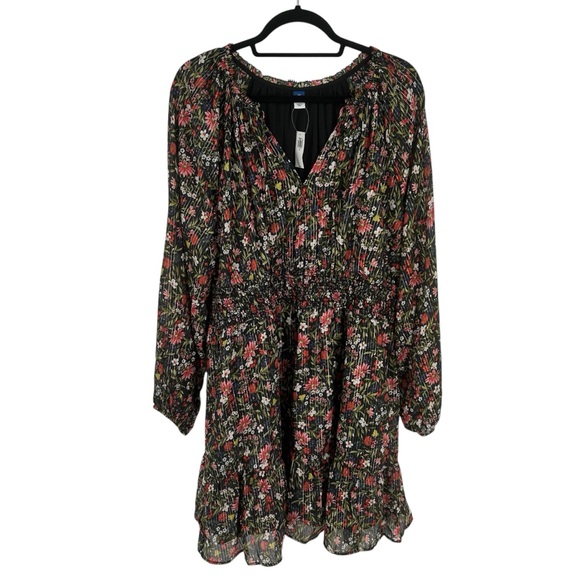 Old Navy Dresses & Skirts - NWT Old Navy Waist-Defined Floral Shine Mini Dress in Black Floral Size 2X READ